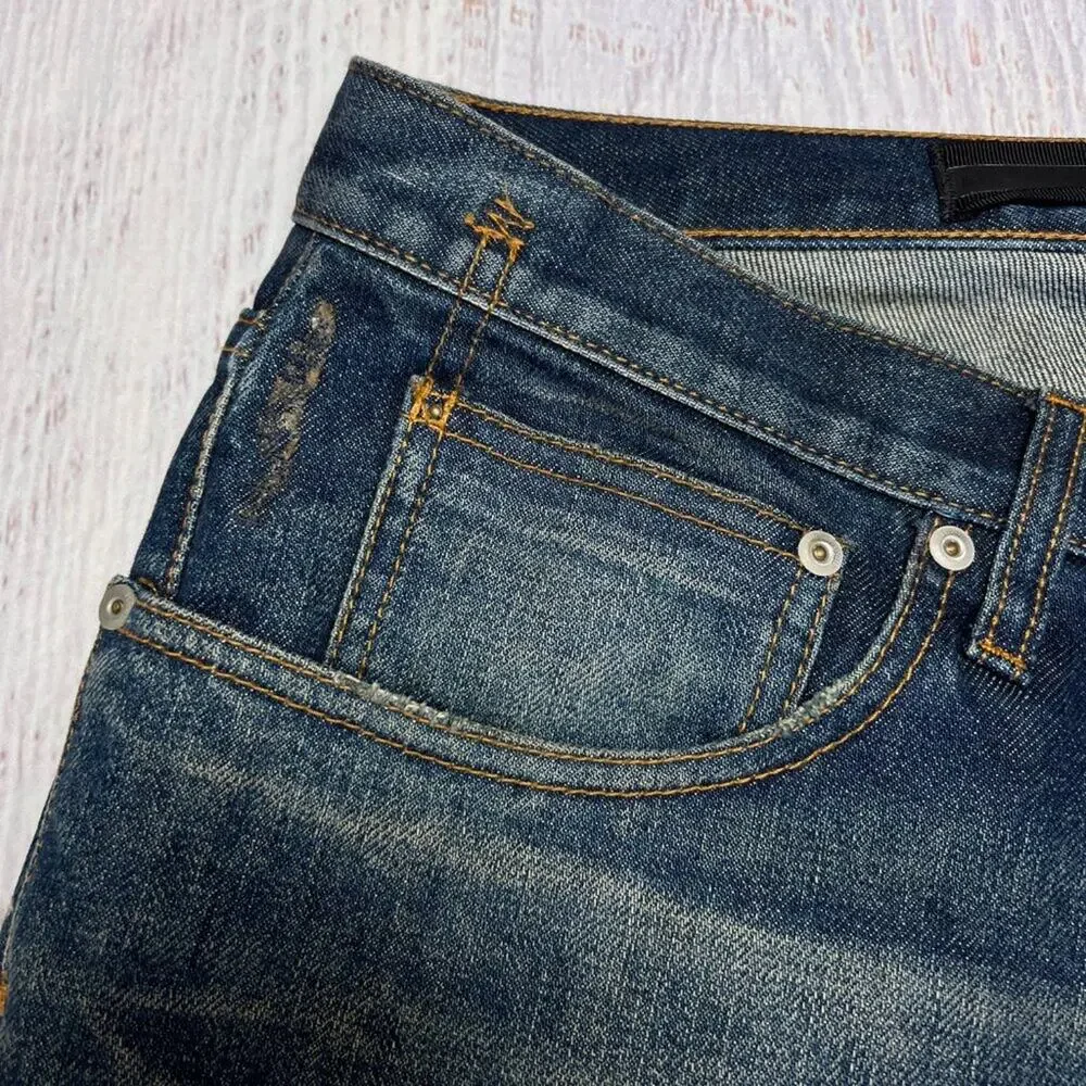 Ben Taverniti Unravel Project Straight Jeans Blue Distressed Button Fly 35x36